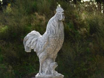 Gartenfigur „Hahn XL“ auf Sockel – 112 cm – Tierfigur aus Stein mit Säule
