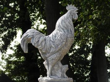 Gartenfigur „Hahn XL“ auf Sockel – 112 cm – Tierfigur aus Stein mit Säule