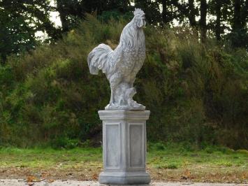 Gartenfigur „Hahn XL“ auf Sockel – 112 cm – Tierfigur aus Stein mit Säule