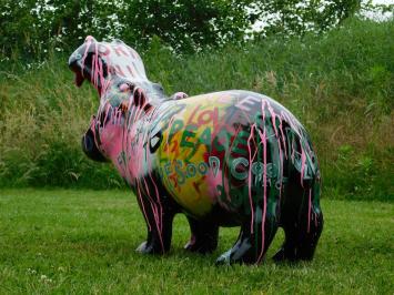 Hippo-Skulptur, Kunstdesign – 95 x 70 cm – Polystone