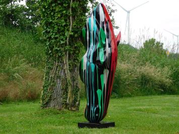 XL-Pferdekopf-Kunstskulptur auf Sockel – 152 cm – Polystone – Modernes Design