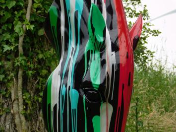 XL-Pferdekopf-Kunstskulptur auf Sockel – 152 cm – Polystone – Modernes Design