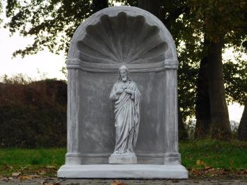 Große klassische Gebetskapelle mit Herz-Jesu-Statue – ca. 95 x 70 cm – Stein