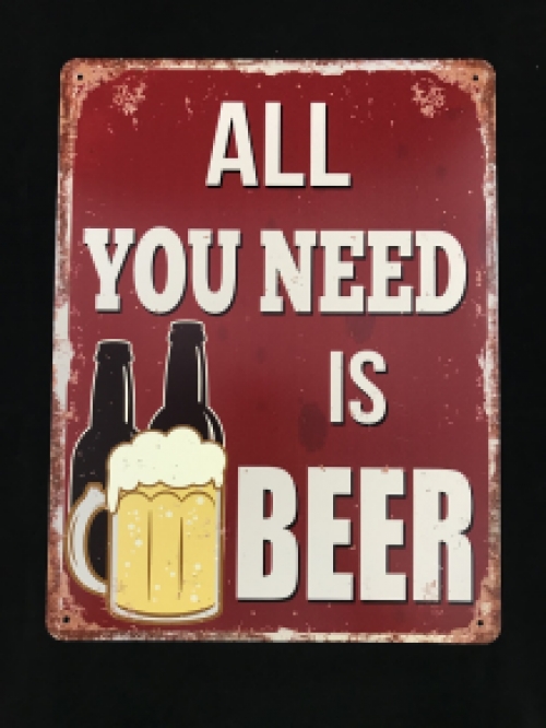 Schild mit der Aufschrift: 'ALL YOU NEED IS BEER', schönes Schild!