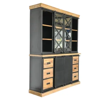 Prachtige industriële wandkast, koloniaal hout met metalen afwerking