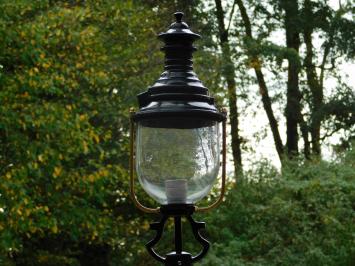 Klassische Außenleuchte – 71 cm – Schwarz – Quadratischer Fuß mit rundem Schirm – Aluminium und Messing