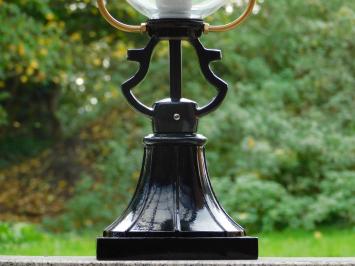 Klassische Außenleuchte – 71 cm – Schwarz – Quadratischer Fuß mit rundem Schirm – Aluminium und Messing