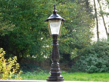 Klassieke Buitenlamp - 82 cm - Zwart - Sierlijke Sokkelpaal met Messing Accent - Alu