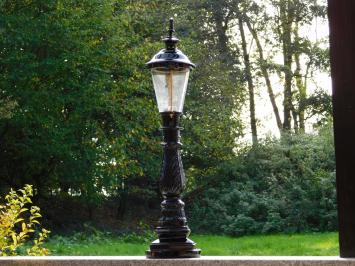 Klassieke Buitenlamp - 82 cm - Zwart - Sierlijke Sokkelpaal met Messing Accent - Alu