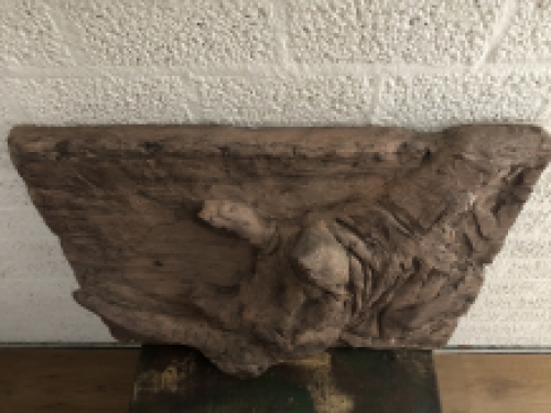 Wandornament woodlook met 3 D afbeelding van een neushoorn, polystone-wood..