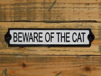Deurbordje ''Beware of the Cat'' - Gietijzer - Zwart Wit