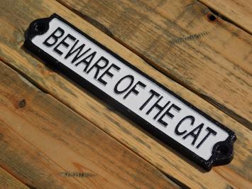 Deurbordje ''Beware of the Cat'' - Gietijzer - Zwart Wit