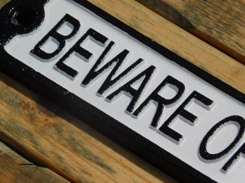 Deurbordje ''Beware of the Cat'' - Gietijzer - Zwart Wit