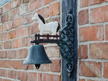 Türklingel mit Pferd, weiß – Gusseisen – Vintage-Wandklingel