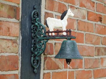 Türklingel mit Pferd, weiß – Gusseisen – Vintage-Wandklingel