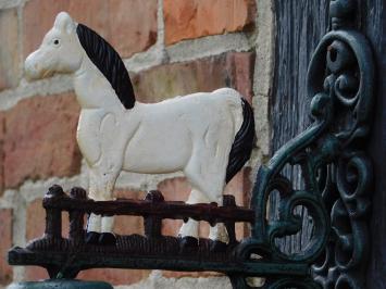 Türklingel mit Pferd, weiß – Gusseisen – Vintage-Wandklingel