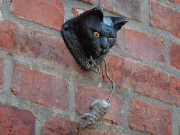 Türklopfer mit Katze und Maus – farbiges Gusseisen