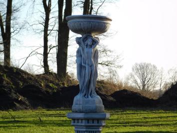 Beeld met Drie Vrouwen en Schaal op Sokkel - 130 cm - Volledig Steen