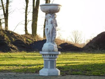 Statue mit drei Frauen und Schale auf Sockel - 130 cm - Vollstein