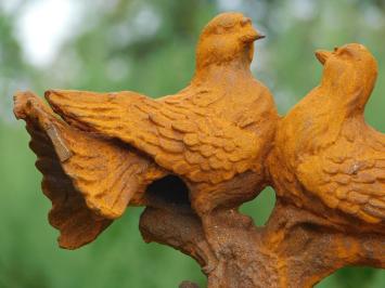 Taubenpaar auf Baumstamm - Gusseisen - Oxid