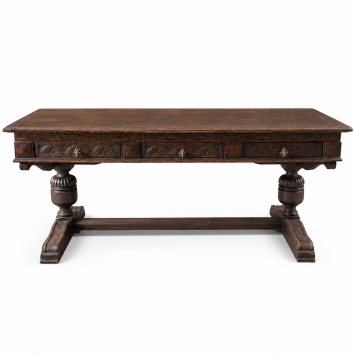 Uniek antiek houten bureau met houtsnijwerk - klassieke uitstraling