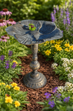 Vogelfutterhaus in Blütenform.