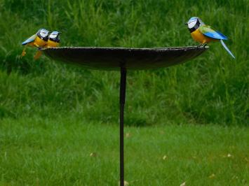 Unikat: Vogeltränke - Gelbe Vögel 2 zu 1 - Gartenstab - Metall