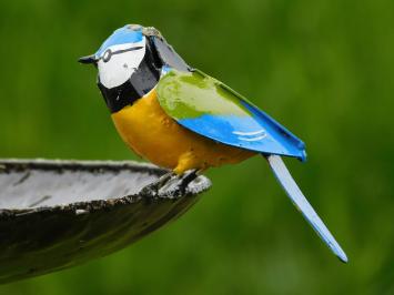 Unikat: Vogeltränke - Gelbe Vögel 2 zu 1 - Gartenstab - Metall