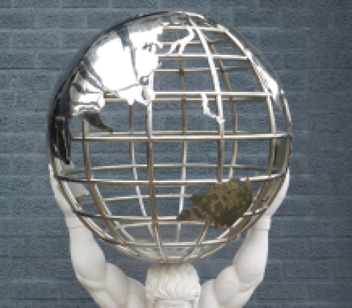 Einzigartige Atlas-Statue mit Weltkugel - Vollmarmor mit Nickel - XXL