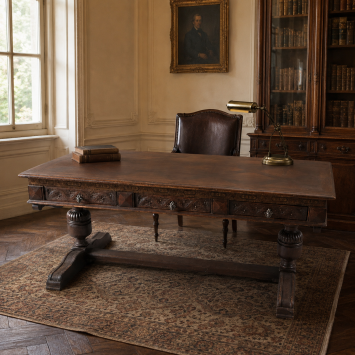 Uniek antiek houten bureau met houtsnijwerk - klassieke uitstraling