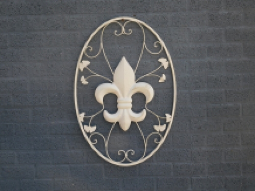 Groot Wandornament - Franse Lelie - Smeedijzer - Antiek-Wit
