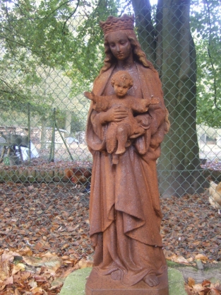 Madonna, maria met kind sculptuur - gietijzer