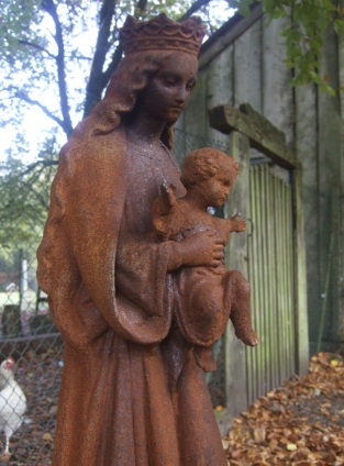 Madonna, maria met kind sculptuur - gietijzer