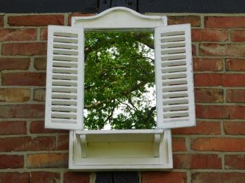 Spiegel met venster - houten frame en deurtjes - Old French White