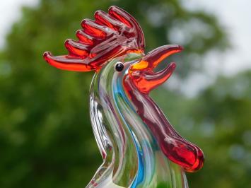 Glazen Beeld Haan –  28,5 x 20 cm - Handgemaakt Glasgeblazen Kunstwerk