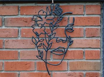 Gezicht met Bloemen - 50 cm - Outline Wanddecoratie