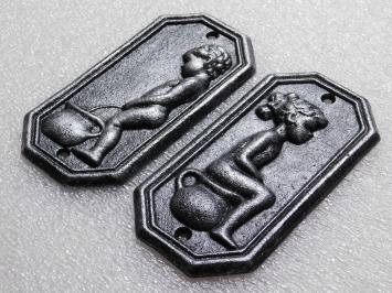 Gietijzeren Toiletbordjes Man & Vrouw – Set van 2 in Old Silver Look
