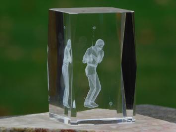 Exclusief beeld golfer in glas - 3D - voet van marmer