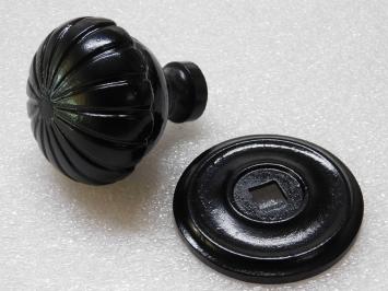 Grote Deurknop met Rozet - Zwart - Gietijzer - Vaste Knop