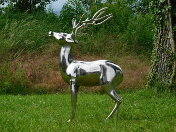 Beeld Hert - 70 cm - Alu in Nikkel/Zilverkleur - Decoratief Beeld