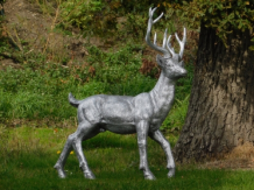 Statue Hirsch XL - silberfarbig - Polystone