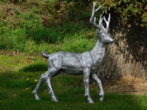 Statue Hirsch XL - silberfarbig - Polystone