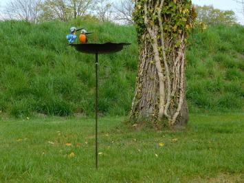 Handgemaakte Voederschaal met 2 Vogels naast Elkaar - Tuinsteker - Metaal
