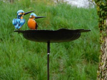 Handgemaakte Voederschaal met 2 Vogels naast Elkaar - Tuinsteker - Metaal