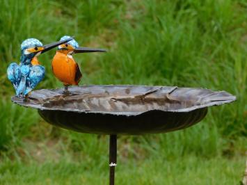 Handgemaakte Voederschaal met 2 Vogels naast Elkaar - Tuinsteker - Metaal