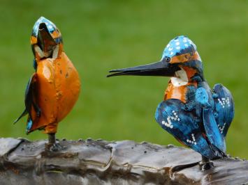 Handgemaakte Voederschaal met 2 Vogels naast Elkaar - Tuinsteker - Metaal