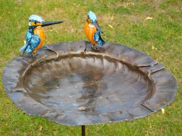 Handgemaakte Voederschaal met 2 Vogels naast Elkaar - Tuinsteker - Metaal