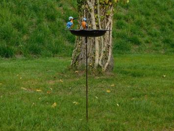 Handgemaakte Voederschaal met 2 Vogels naast Elkaar - Tuinsteker - Metaal