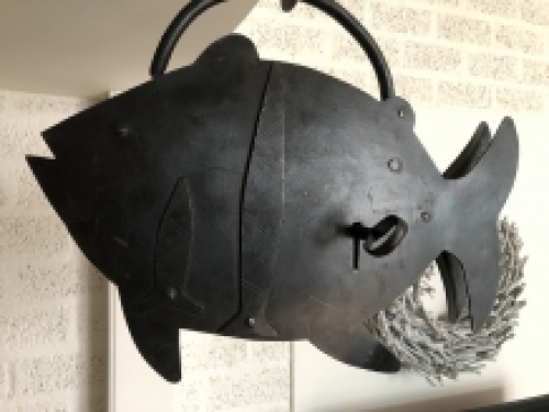 Groot metalen vintage old look slot in de vorm van een grote vis, geweldig en uniek!!