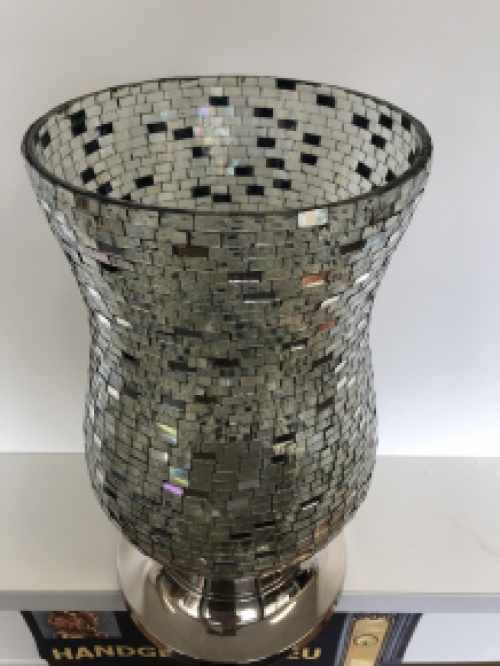 Vase-Windlicht, Kamin moz chrystal, mit verspiegeltem Disco-Effekt auf Nickelsockel